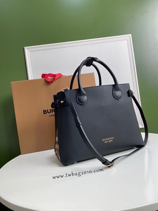 Burberry專門店新款中號黑色托特包 巴寶莉粒面小牛皮手提肩背女包 yxb1421